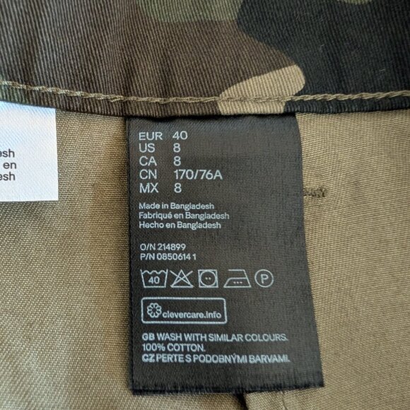 H&M Camo print Army Cargo Mini Skirt Size 8 Cotton - Picture 2 of 11
